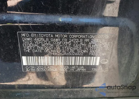 2006 Lexus Is 250 z USA, uszkodzony, nr VIN JTHBK262X65024422